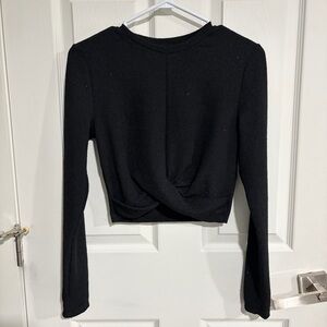 H&M Sparkly Black Long Sleeve Crop Top – Size M